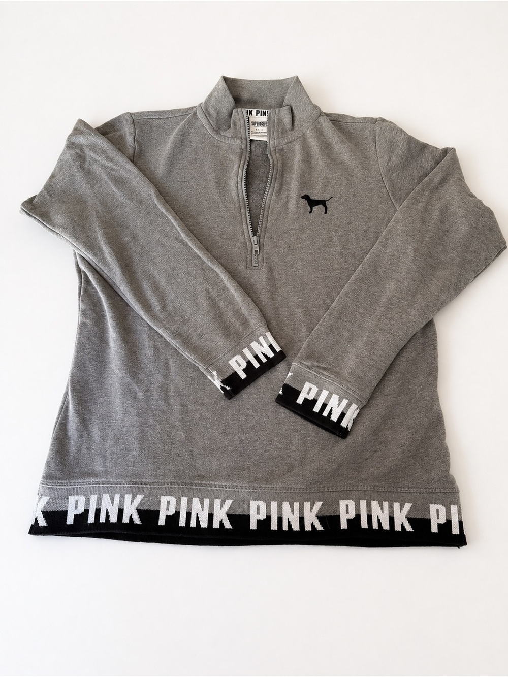 Victoria's Secret PINK Grey Quarter-Zip Pullover with Black Accents